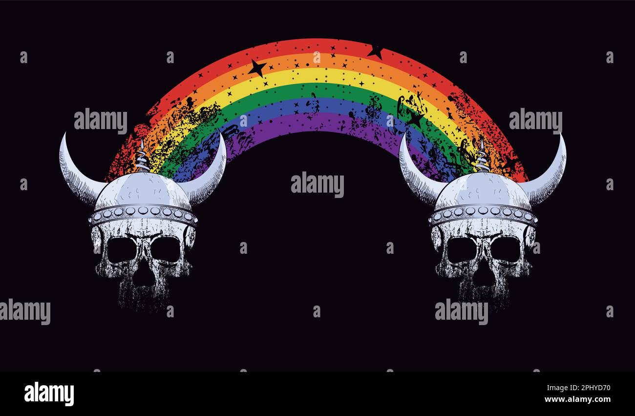Wallpaper #uWfOCZMBSpphPi3-_NHR240 T Shirt Design of Two Viking Skulls Joined by a Rainbow Isolated on