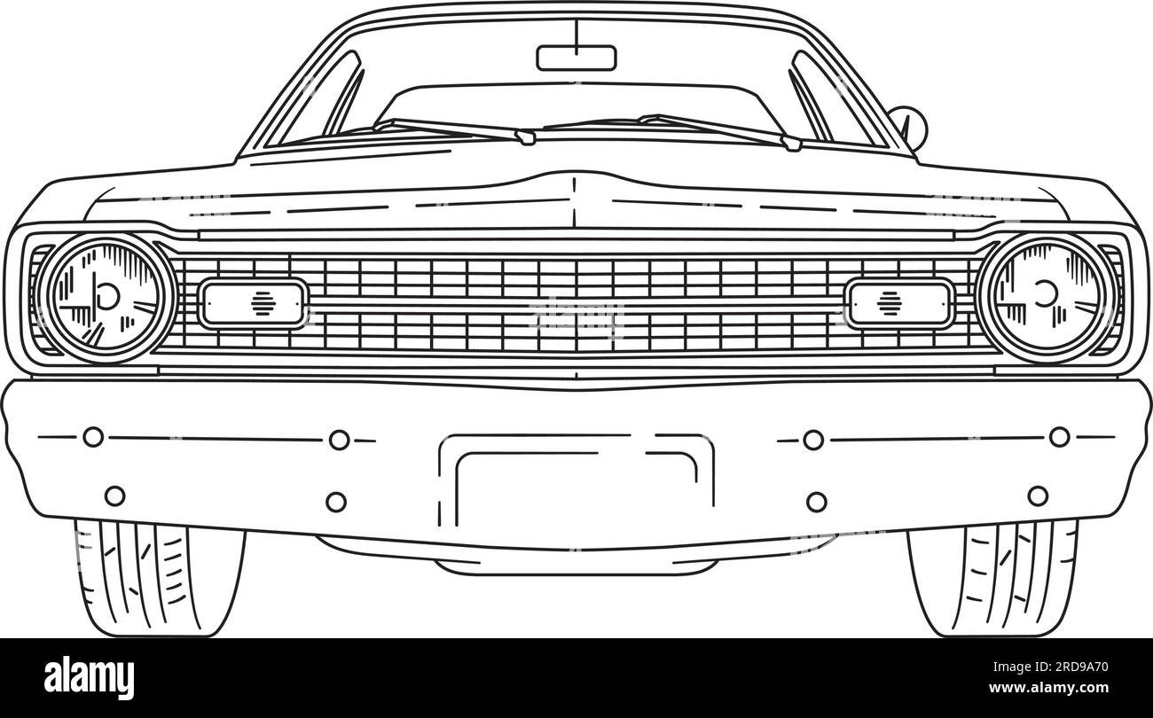 Wallpaper #qRkfOI8BtGB6xQ78T6cp1 Vintage American Muscle Car Line Art Frontal View Vector Illustration
