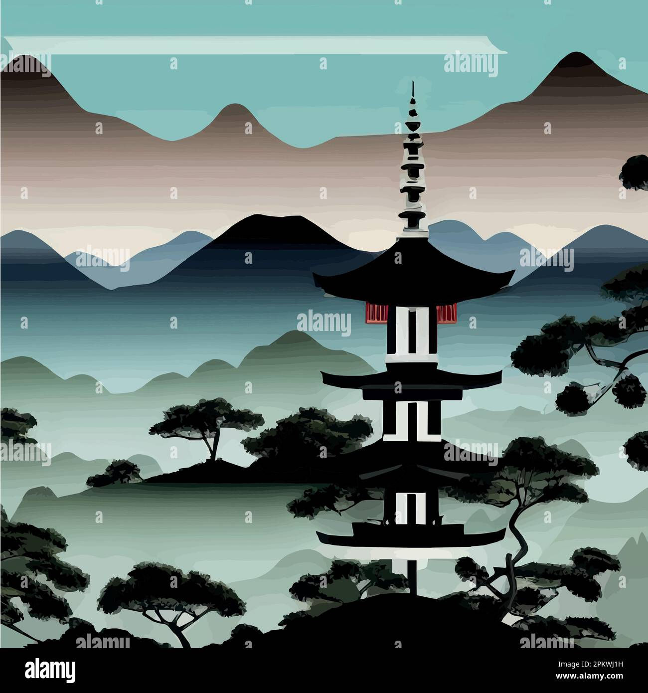 Wallpaper #lGcDC5MBSpphPi3-T9ct168 Vector Illustration Japanese Mount Fuji with Variety Trees Perfect for