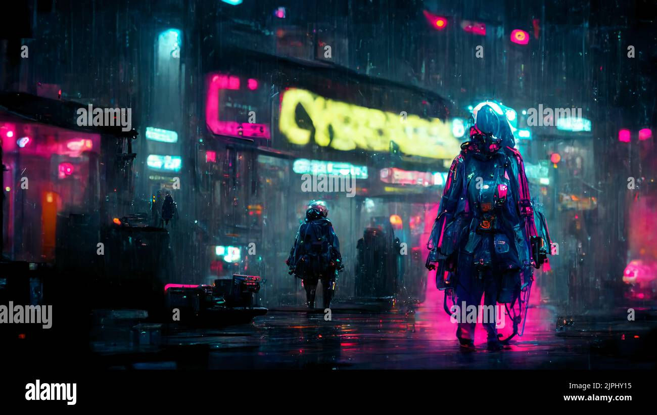 Wallpaper #rGf2-pIBSpphPi3-35I2167 A Concept Artwork of a Cyberpunk City with Neon Colors Stock Photo Alamy