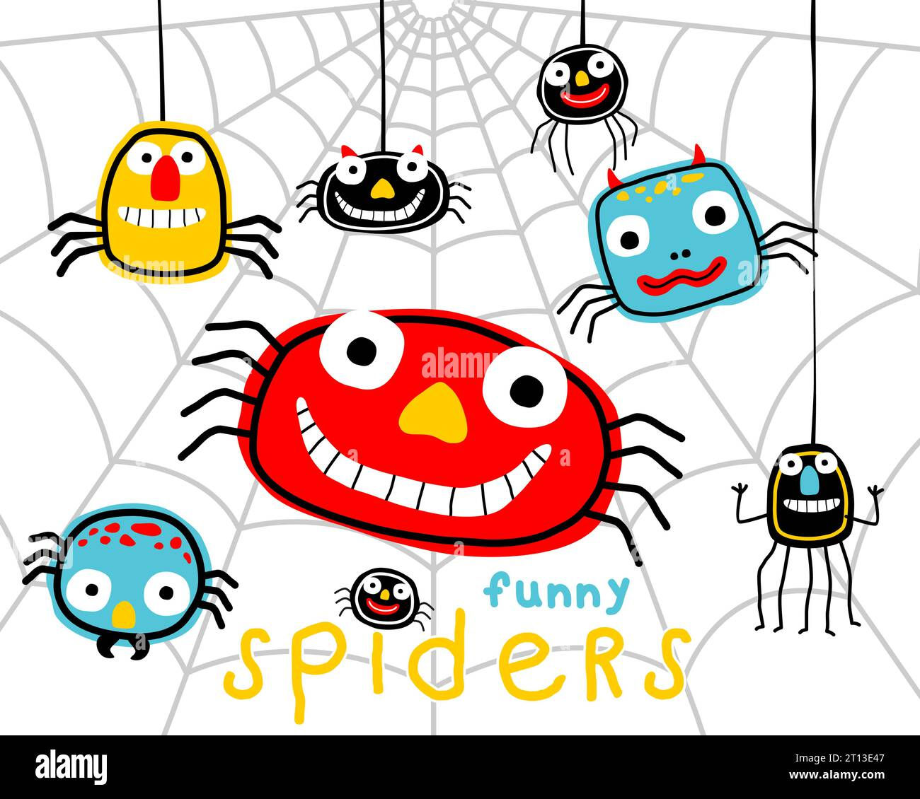 Wallpaper #zqkWiJcBxbDgA0Rl1O5S0 Funny Colorful Spiders Cartoon in Spiderweb Vector Cartoon