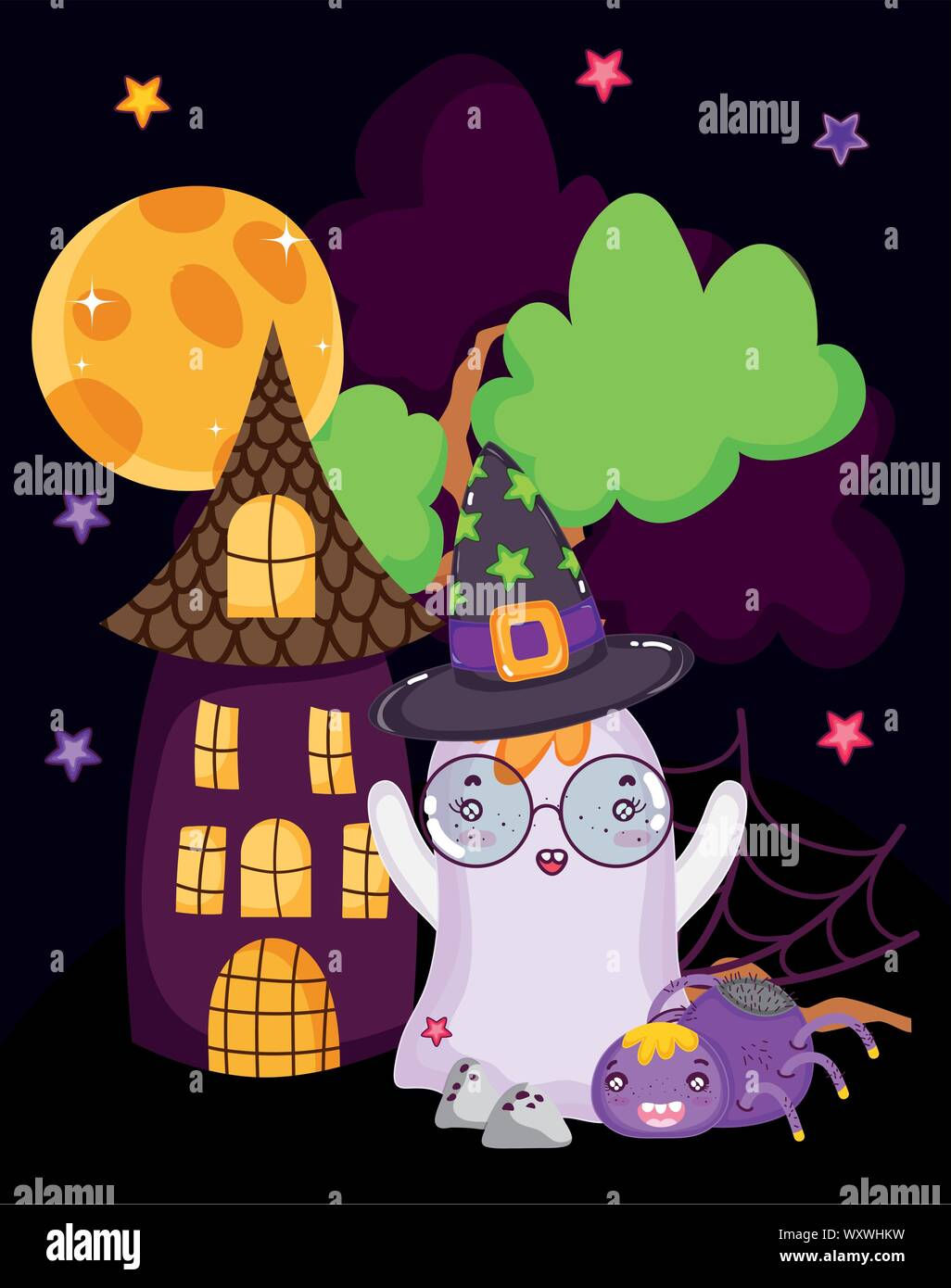 Wallpaper #MPSwOZMBKFX8bn3r33ez252 Ghost Spider House Scary Moon Night Halloween Vector Illustration Stock