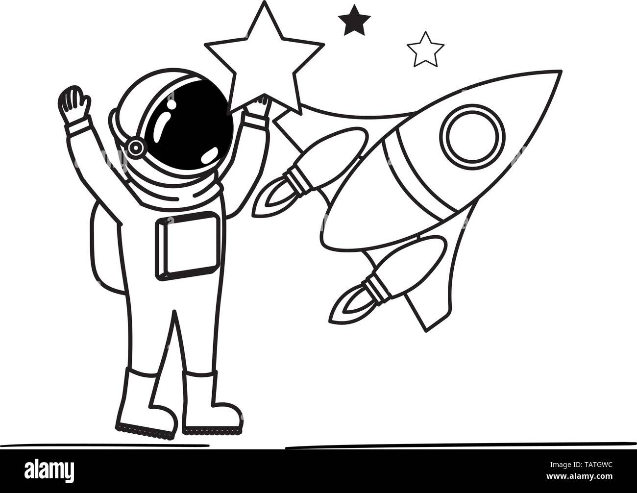 Wallpaper #e2eE_JIBSpphPi3-ZZiW375 Astronaut with Spacesuit and Rocket in White Background Stock Vector