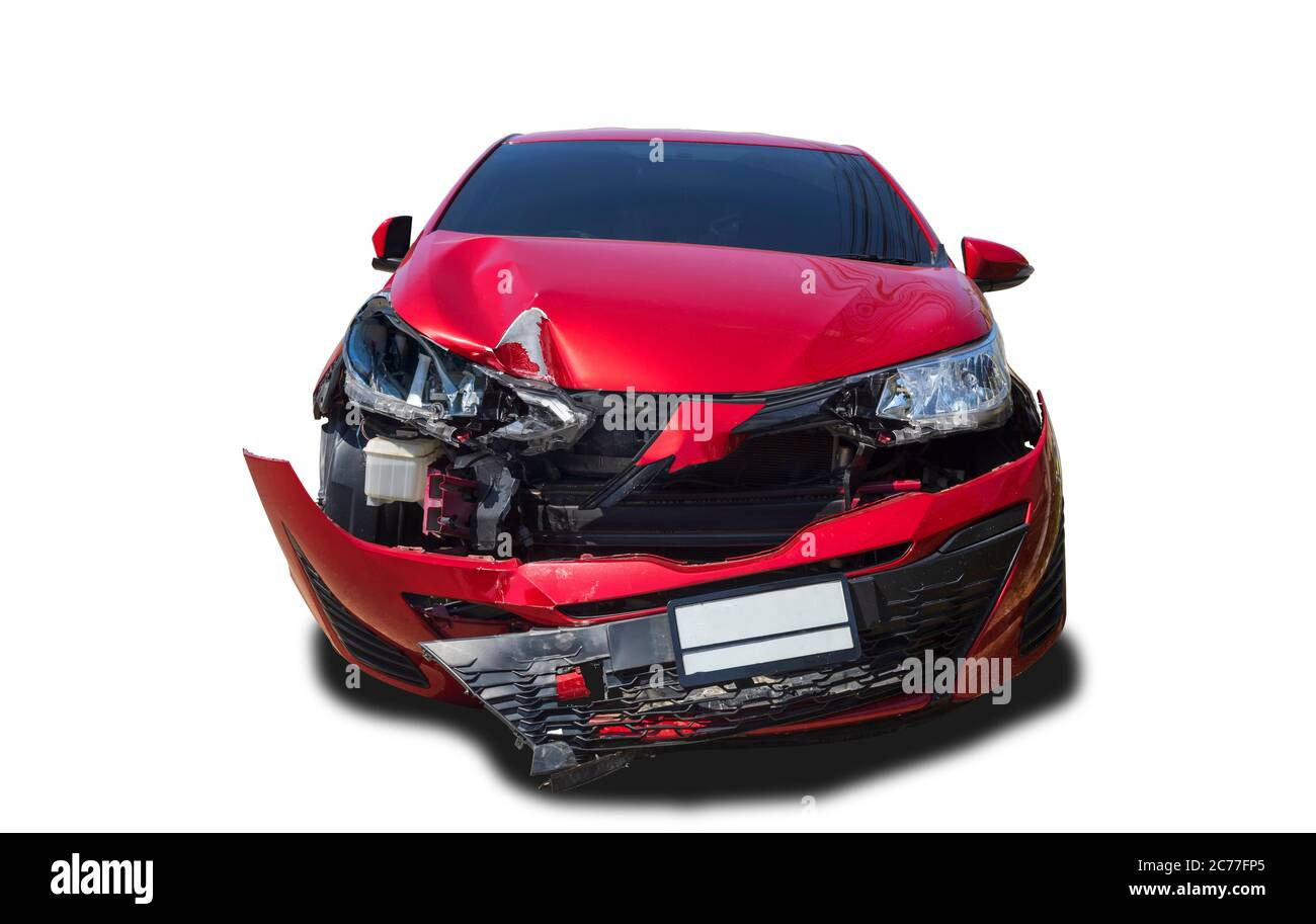 Wallpaper #oGiaF5MBSpphPi3-Og8g239 Front of Red Color Car Damaged and Broken by Accident Isolated on White