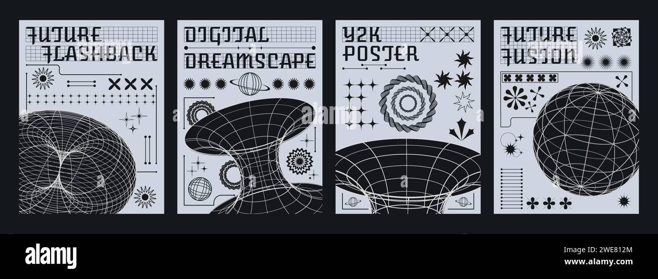 Wallpaper #Drjq2pIBJvJKYCmEPvSR95 Set of Retro Futuristic Flyers Vector Realistic Illustration of Y2k
