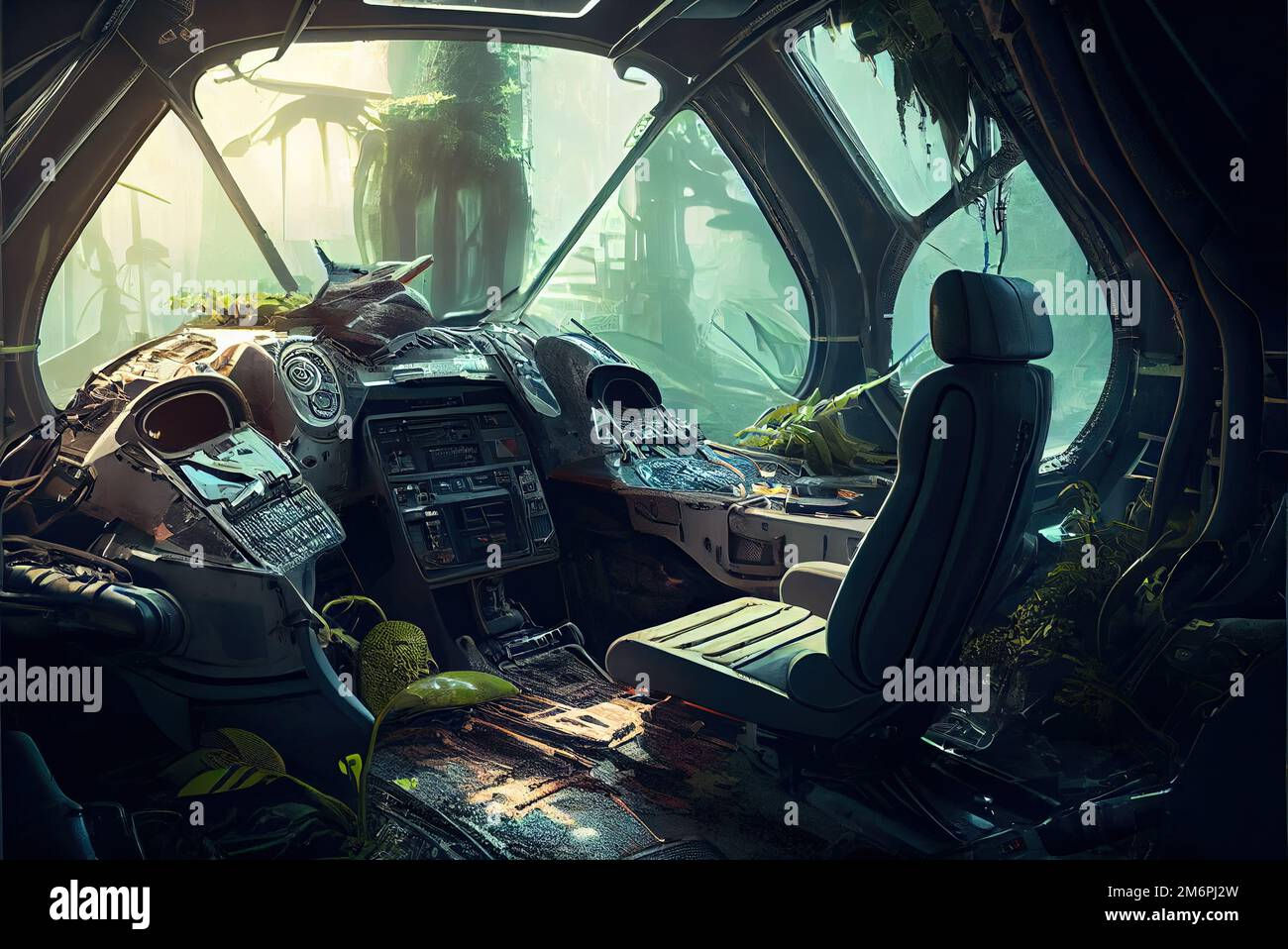 Wallpaper #g2f3B5MBSpphPi3-UMgD64 Crashed Abandoned Spaceship Empty Overgrown Cabin Broken Spacecraft