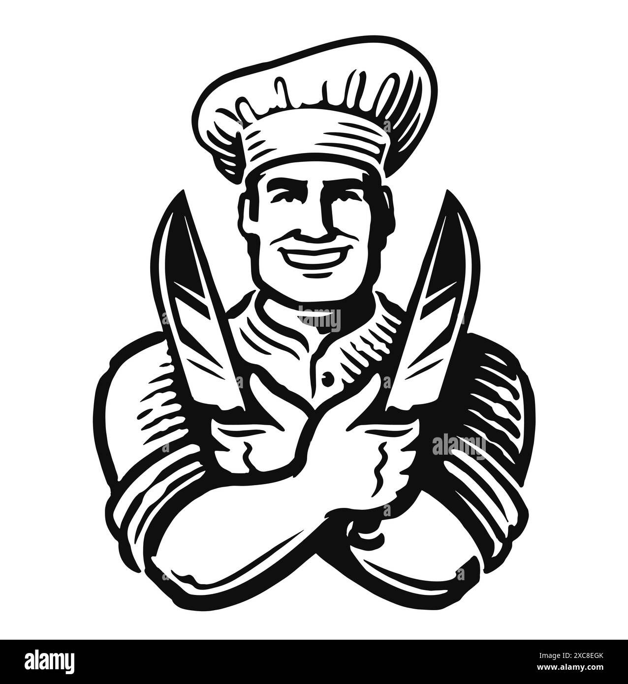 Wallpaper #NdsjXpcBzF5tfotJkuSB154 Chef Crossed Arms with Meat Cutting Knives Happy Male Cook Emblem