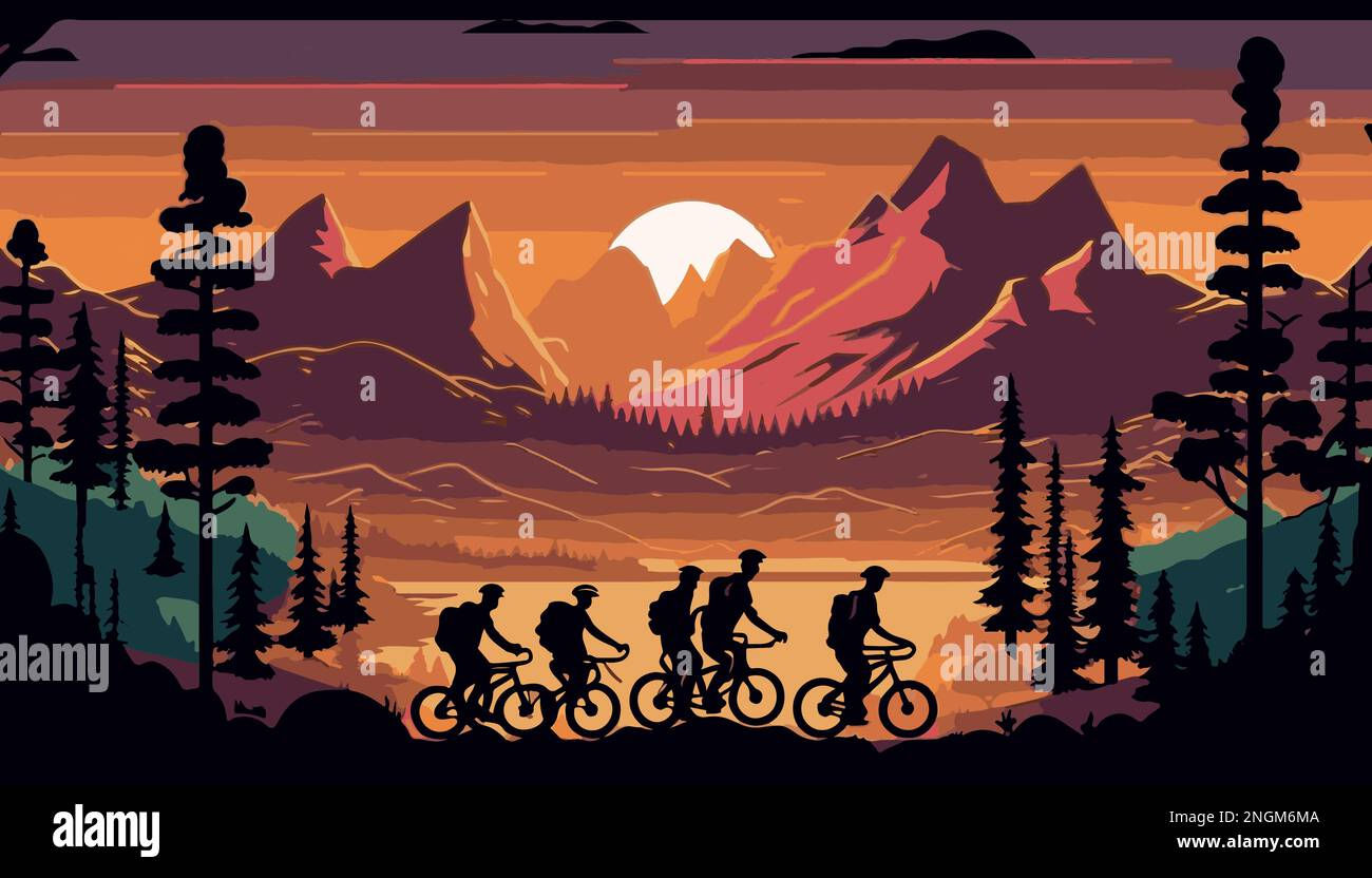 Wallpaper #LWes55IBSpphPi3-vjlF189 A Group of Cyclists in the Mountains at Sunset Cycling Race Against