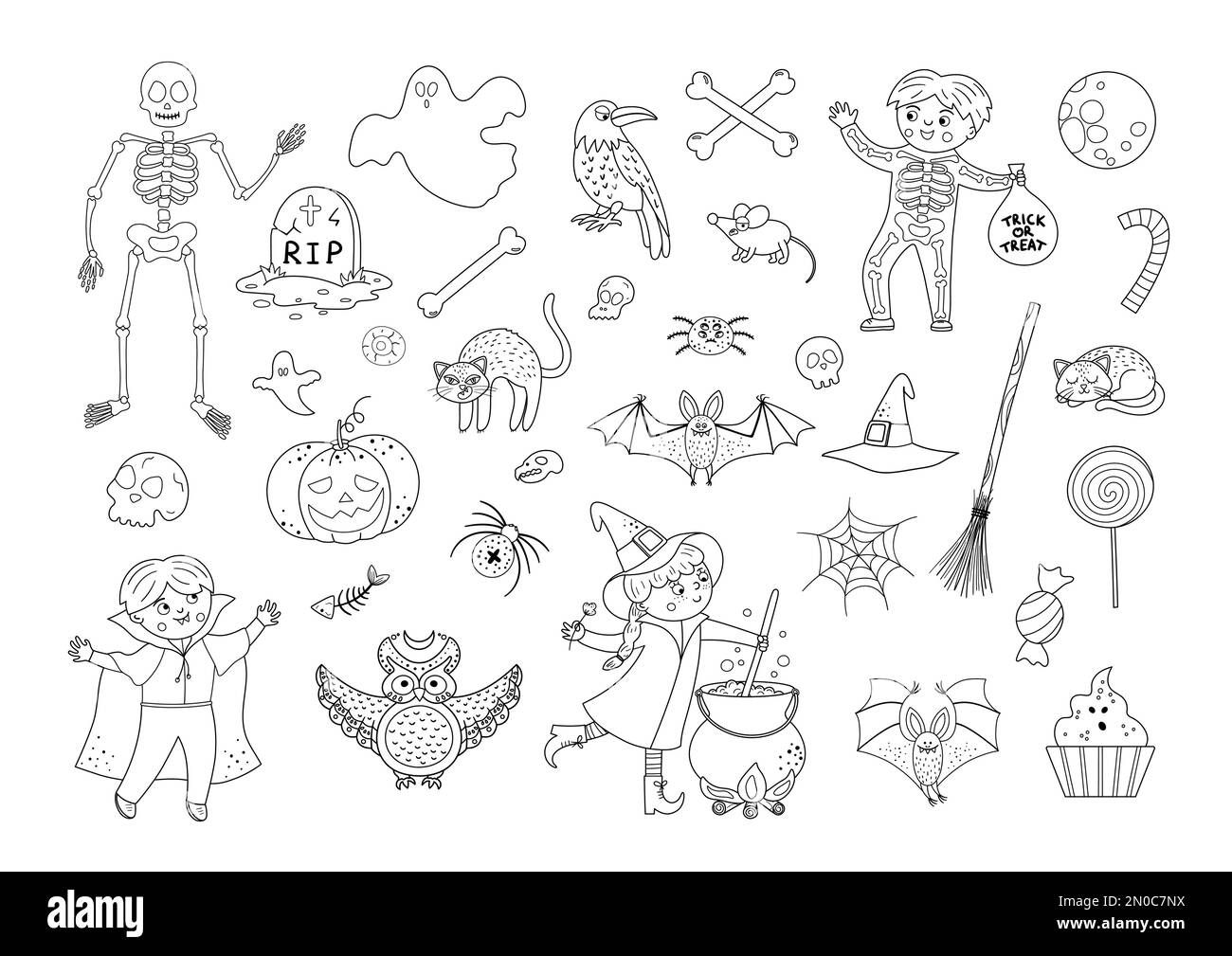 Wallpaper #SfS5OZMBKFX8bn3rL3dx18 Big Set of Vector Black and White Halloween Elements Traditional