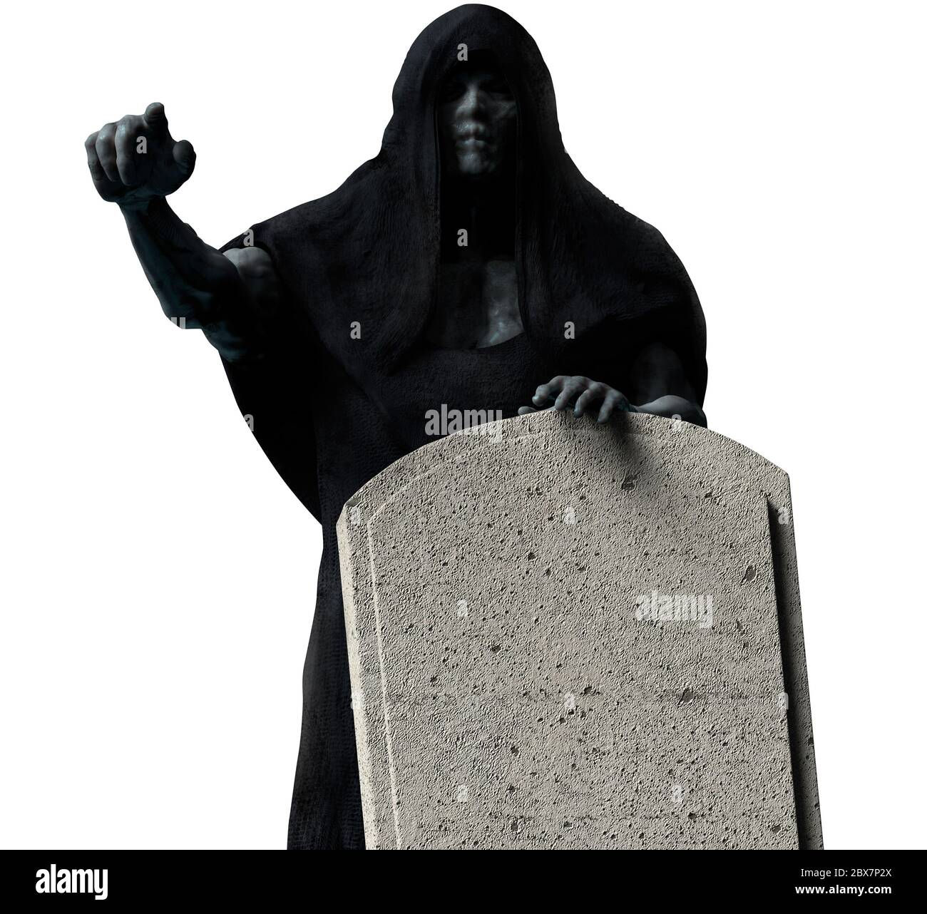 Wallpaper #12df7JIBSpphPi3-dlJx49 Grim Reaper Ghost in Black Hood Holding a Tombstone and Pointing Arm