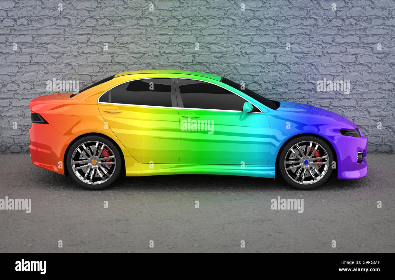 Wallpaper #IxlLM48BtGB6xQ78NZpw37 Car in Rainbow Colors Done in 3D Rendering Stock Photo Alamy