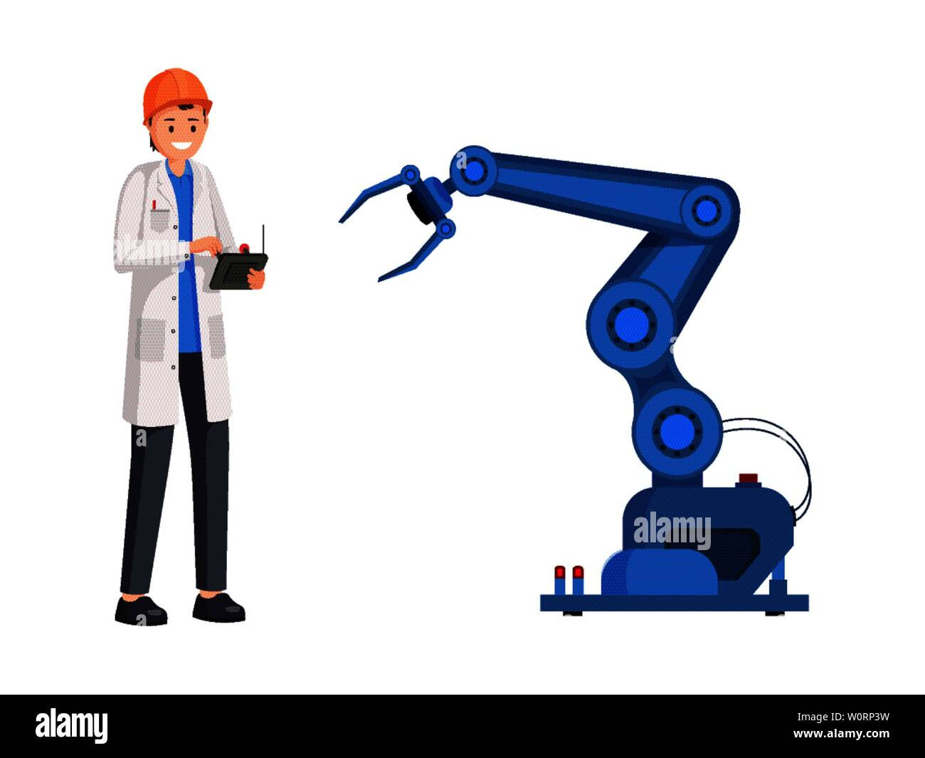 Wallpaper #HWcK_pIBSpphPi3-ZJ5461 Engineer Operate Robotic Arm Flat Illustration Smart Industry
