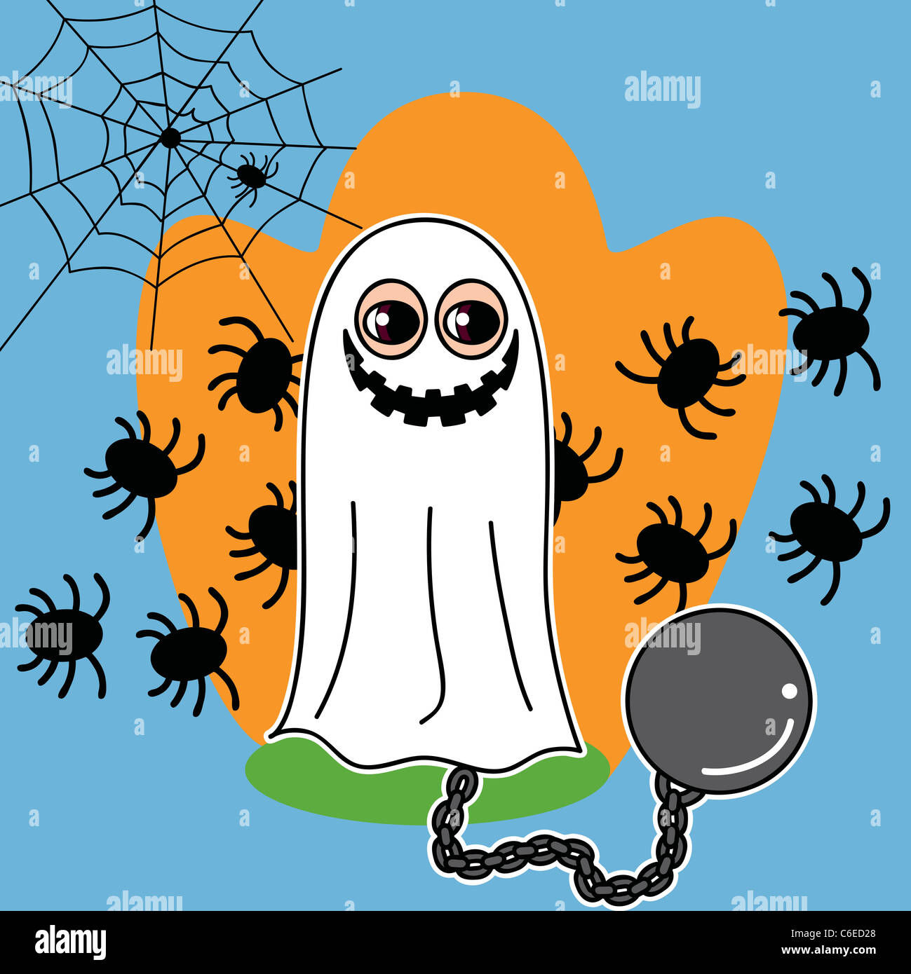 Wallpaper #HfSpOZMBKFX8bn3rAHe_212 Boy with Smiling Ghost and Chain Costume and Spiders in the Background