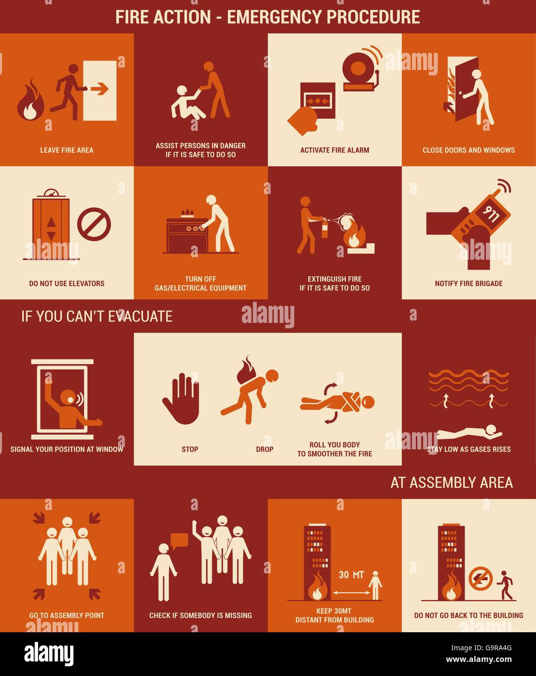 Wallpaper #StV9NpMBY0Iw2JDGdJE0213 Fire Action and Emergency Procedure with Stick Figures Stock Vector