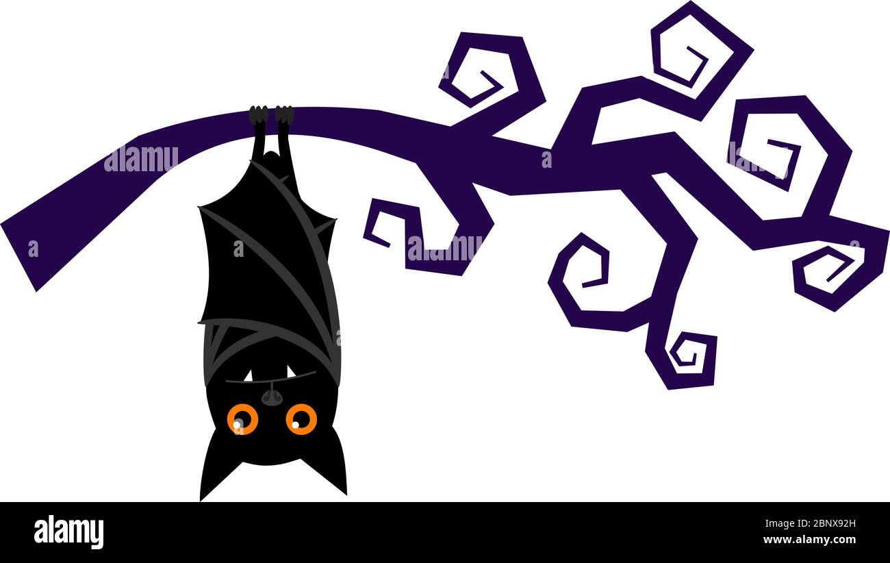 Wallpaper #2mdTDJMBSpphPi3-nt1P235 Cartoon Bat Hanging on Tree Branch Sleeping Halloween Vampire Bat