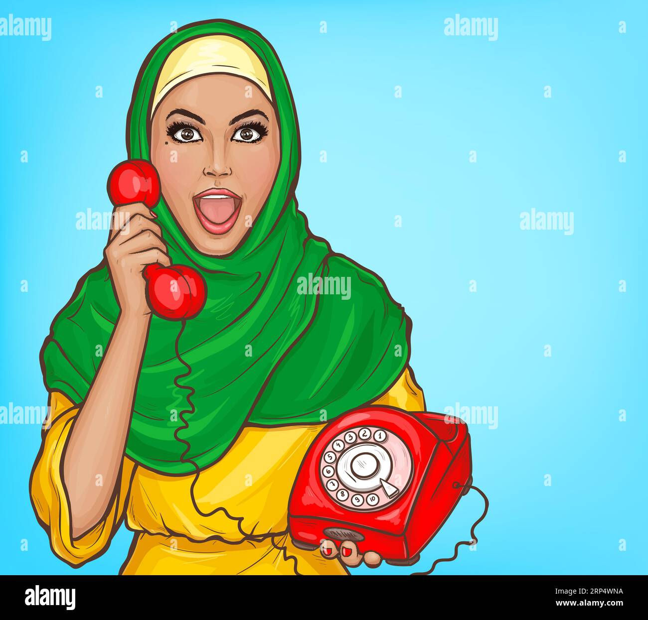 Wallpaper #H0CLMZMBJhL2WPba8Me7409 Arabic Woman in Hijab with Vintage Dial Phone Surprised Muslim Girl in