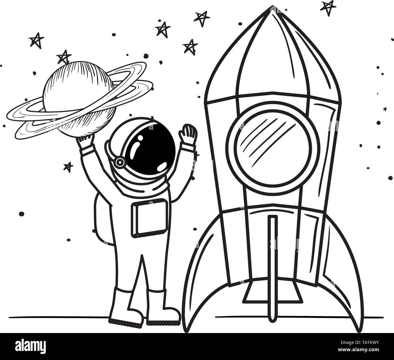 Wallpaper #e2eE_JIBSpphPi3-ZZiW367 Astronaut with Spacesuit and Rocket in White Background Stock Vector