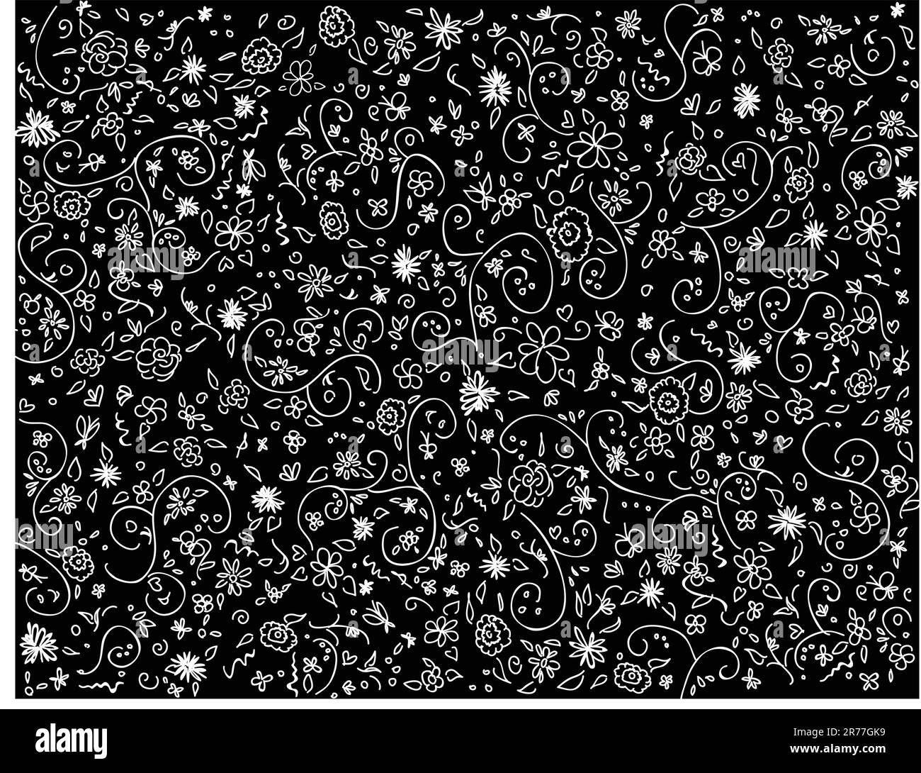 Wallpaper #pWfB7pIBSpphPi3-dF4W237 Vector Illustration of a Hand Drawn Flower Pattern on Black Stock
