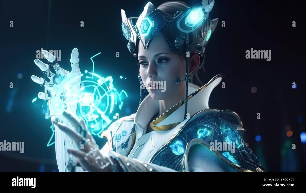 Wallpaper #WGh6GZMBSpphPi3-IxeB169 The Cybernetic Mage Wields Both Magic and Technology a Master of Both