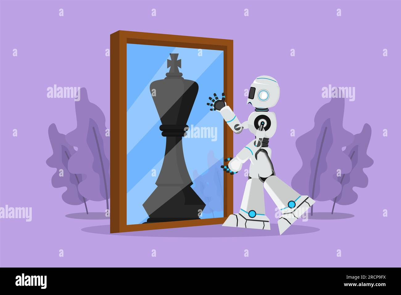 Wallpaper #2f-aZ5MB3lSXT3zUluJX309 Character Flat Drawing Robot Standing in Front of Mirror Reflecting
