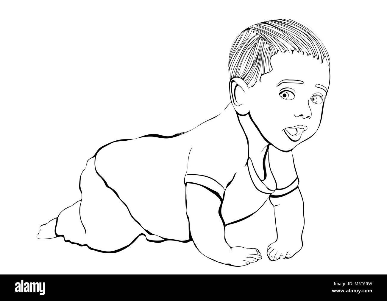 Wallpaper #Gmd6CZMBSpphPi3-WNCd386 Crawling Baby Vector Outline Hand Drawing Coloring Sketch Black and