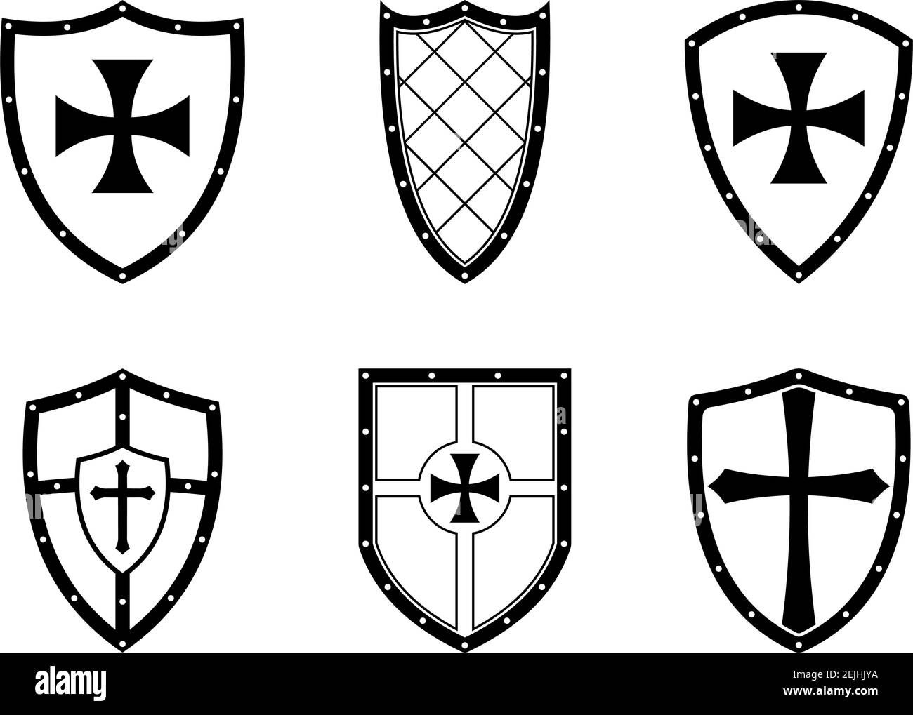 Wallpaper #dWiUJJMBSpphPi3-Fjn061 Knight Shield Set on White Isolated Background Black and White Vector