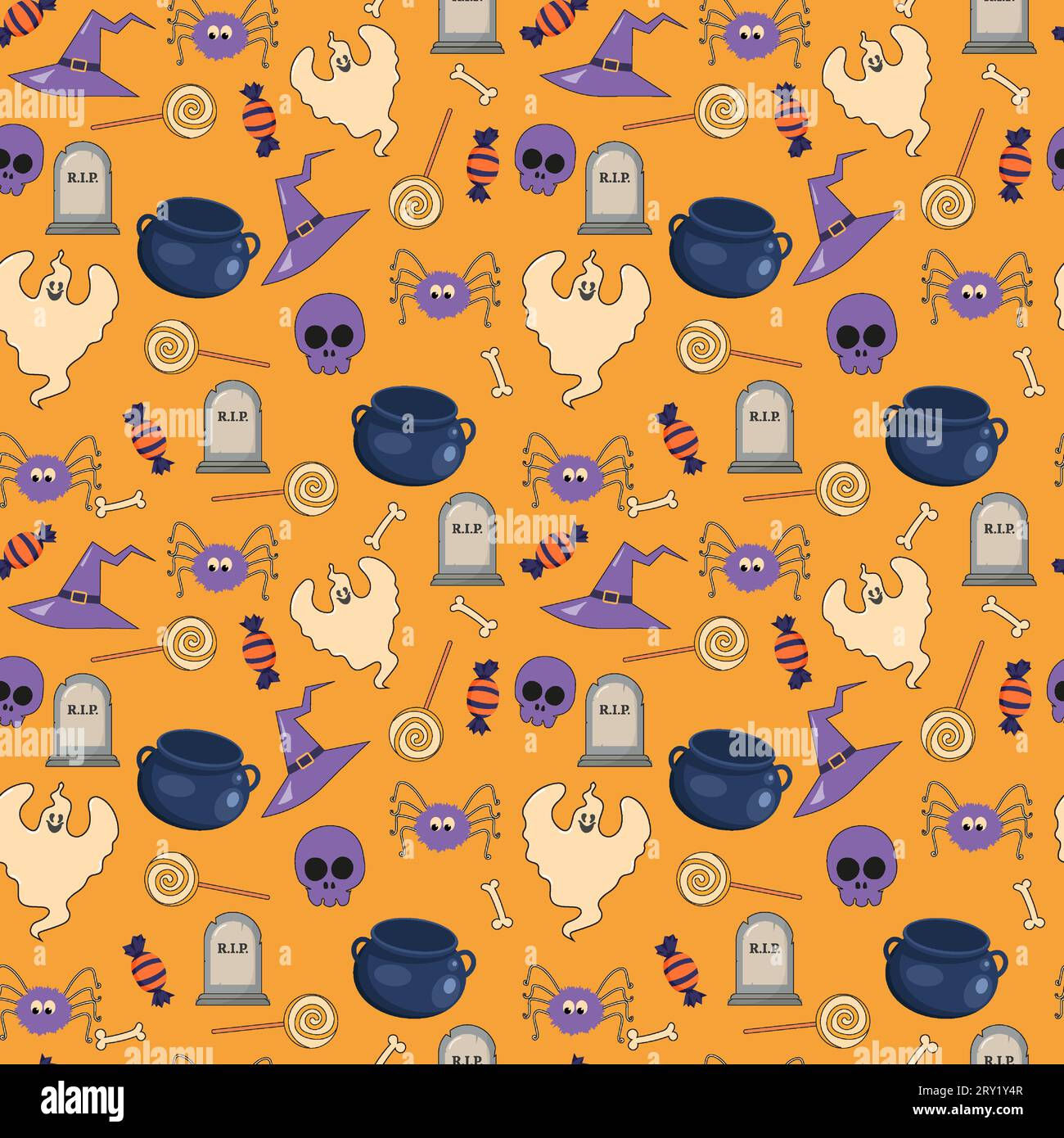 Wallpaper #g_RLOZMBKFX8bn3rLHYG96 Halloween Pattern Illustration with Ghost Halloween Candy and Spiders