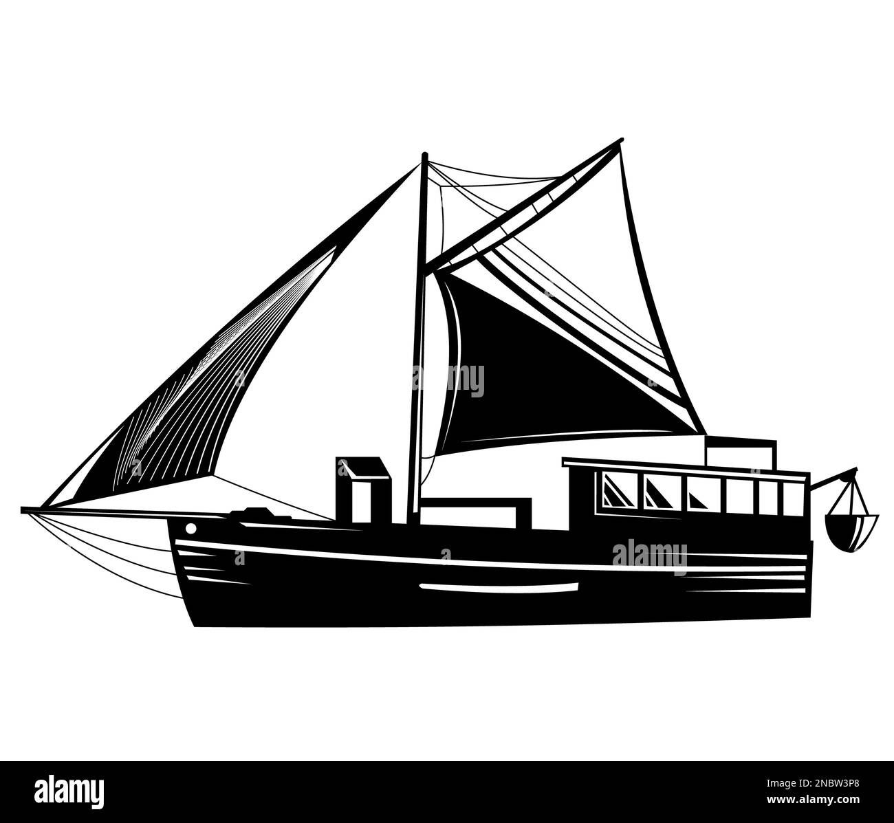 Wallpaper #2CyqSZMB0E1QgA7w2fMq191 Illustration of a Vintage Fishing Trawler Schooner or Blue Water Motor