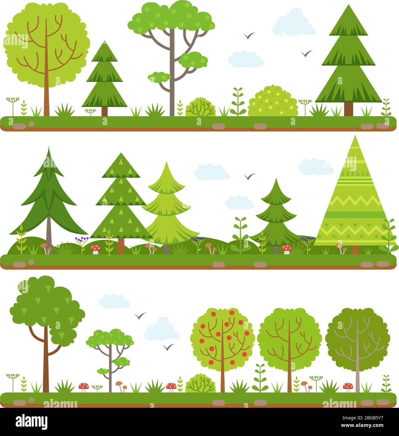 Wallpaper #lGcDC5MBSpphPi3-T9ct22 Vector Landscape Set with Forest Trees and Other Floral Elements Stock