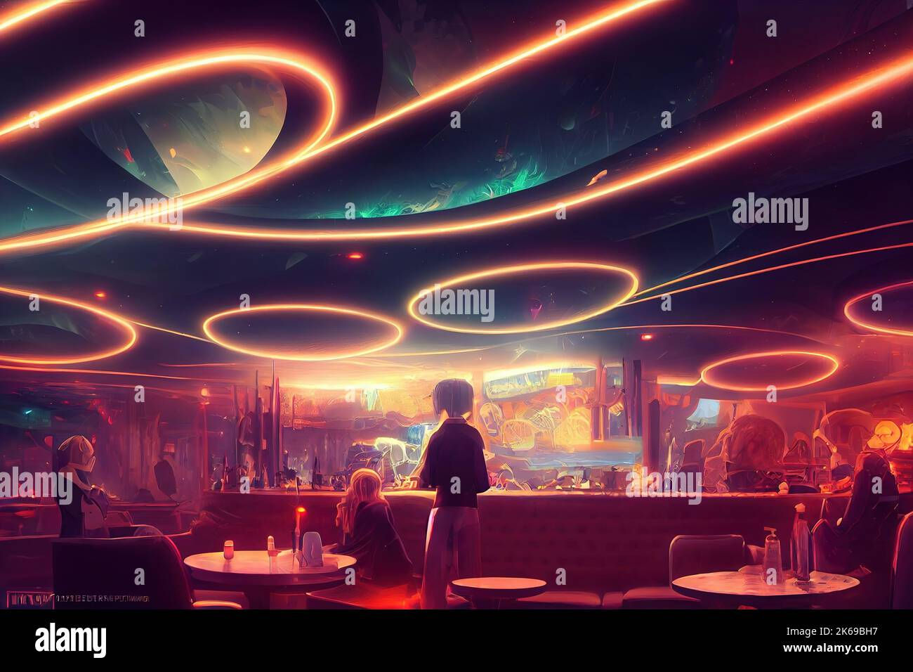 Wallpaper #L2irGZMBSpphPi3-hhhh78 Bar Stools Cyberpunk Bar in Cyberpunk City Neons Cybercity