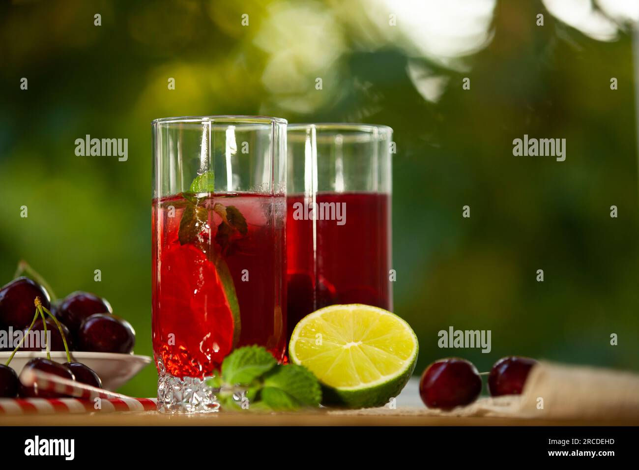 Wallpaper #CGdr7pIBSpphPi3-ol0U107 Cherry Lemonade with Ice and Lime in Glasses Summertime Cool Drink