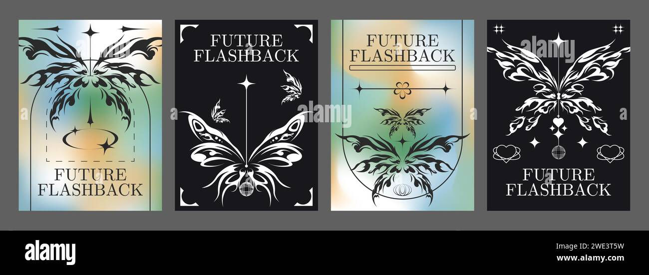 Wallpaper #Drjq2pIBJvJKYCmEPvSR7 Y2k Style Boho Aesthetic Banners Set Vector Realistic Illustration of