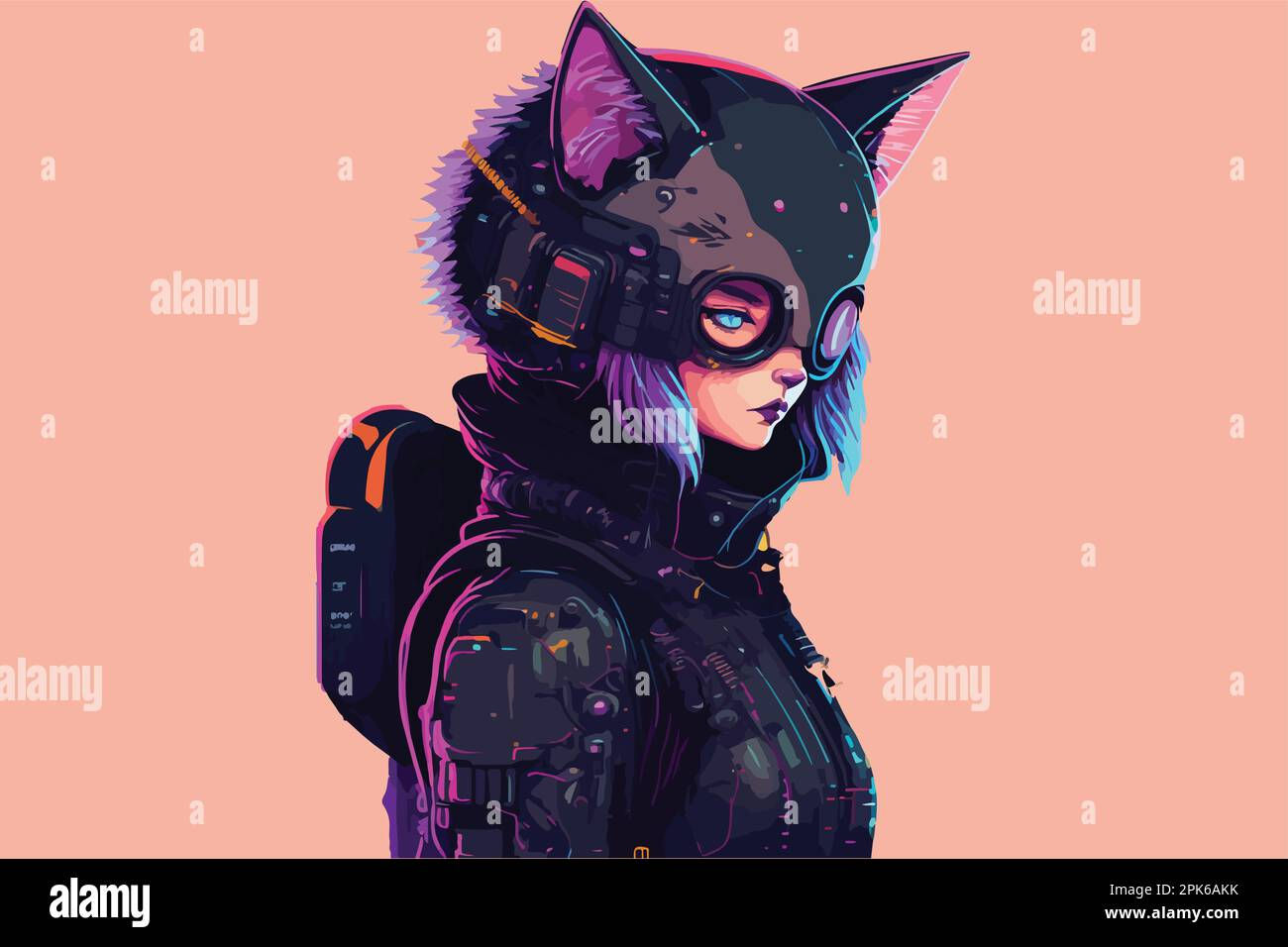 Wallpaper #gABY644BSdW8dNougBFN36 Cat Cyberpunk Vector Illustration Stock Vector Image Art Alamy