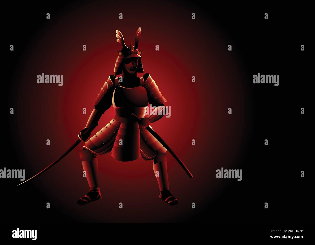 Wallpaper #gkA2MZMBJhL2WPbaCsWi216 Silhouette Vector Illustration of an Armored Samurai on Dark Red