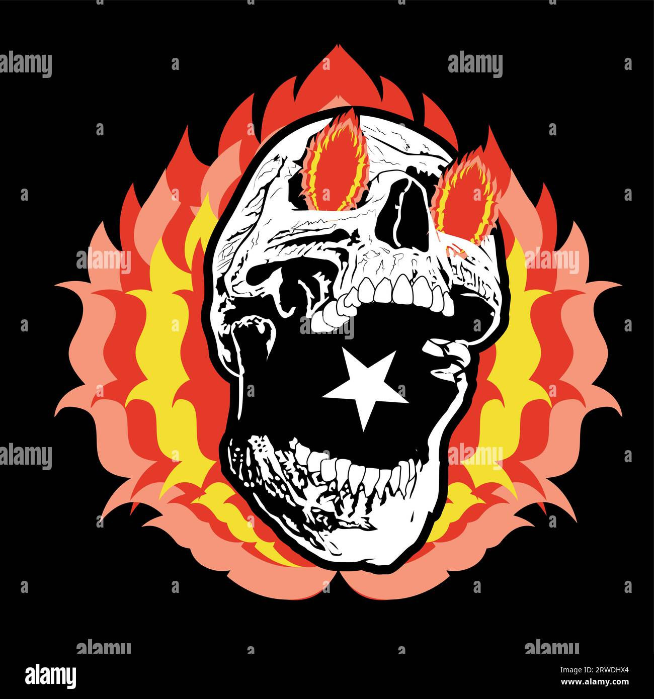 Wallpaper #z2gAIJMBSpphPi3-Jyw-315 Burning Skull T Shirt Design Isolated on Black Demonic Character