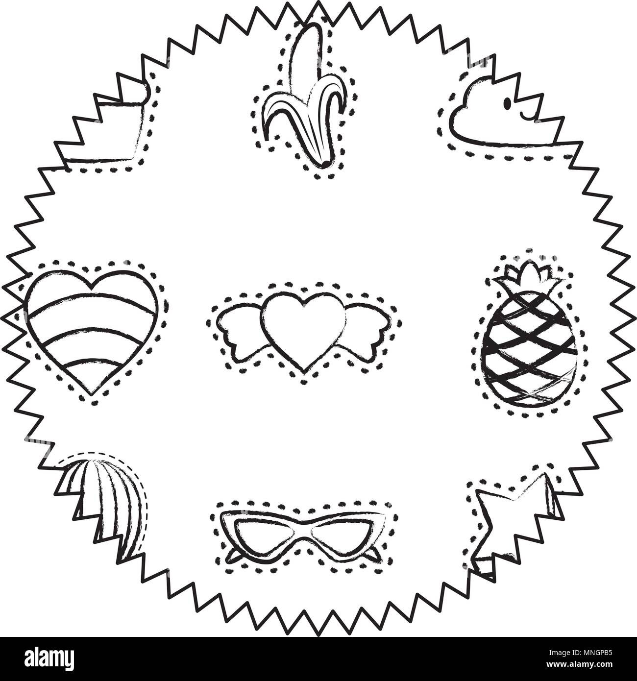 Wallpaper #Tmd395IBSpphPi3-tobx540 Seal Stamp with Fruits and Heart Pattern Over White Background Vector