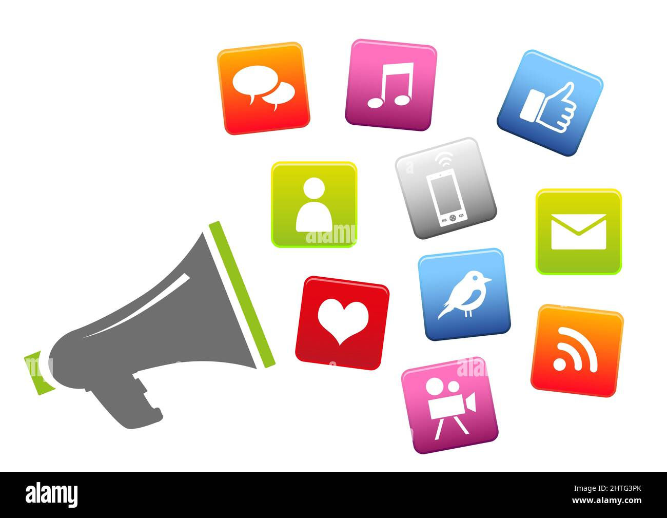 Wallpaper #-_8TapMB3lSXT3zUx-Vv335 Illustration of the Colorful Phone and Web Icons with a Megaphone on a