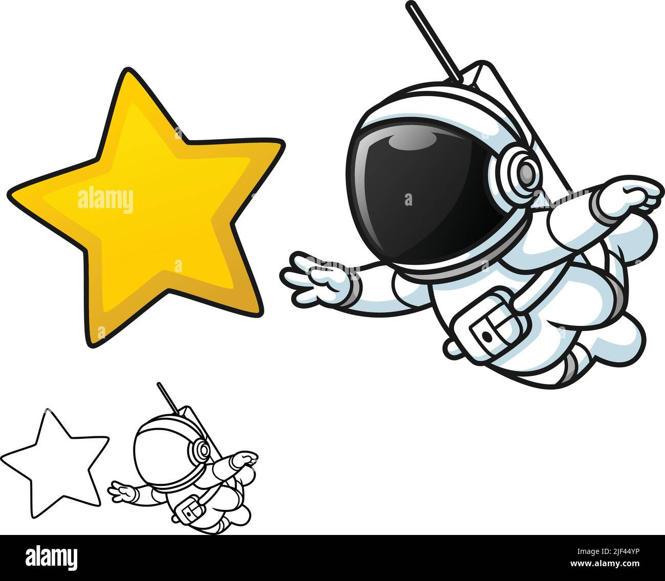 Wallpaper #CGc6B5MBSpphPi3-I8U6227 Cute Astronaut Floating Reaching Star with Black and White Line Art