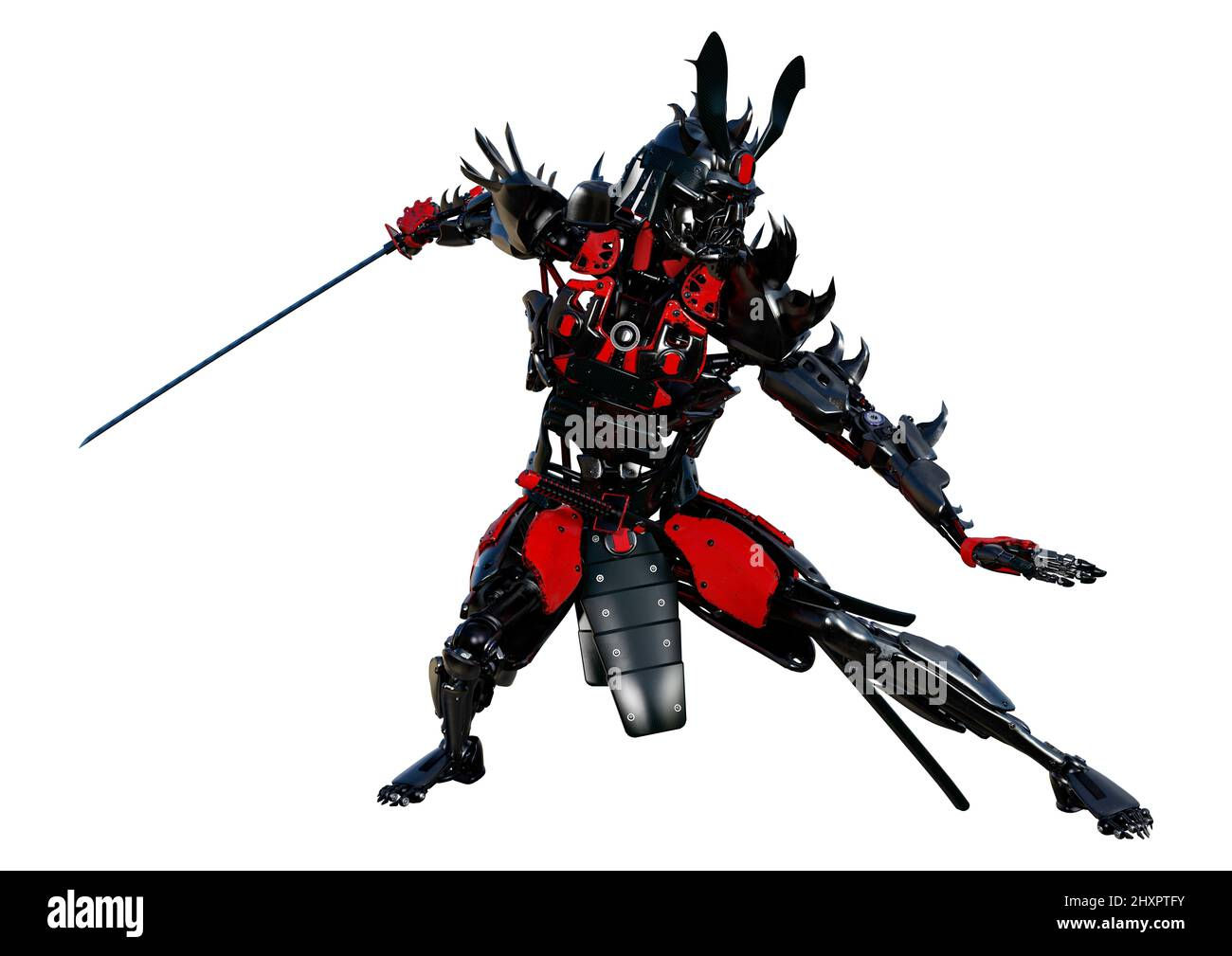 Wallpaper #MRkBBI8BtGB6xQ78Ok0l48 3D Rendering of a Male Samurai Robot Isolated on White Background Stock
