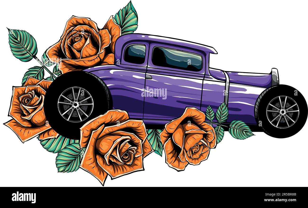 Wallpaper #Y-qvVpMBlwTYPL18qRCJ87 Vector Illustration of Hot Rod Car with Roses Stock Vector Image Art