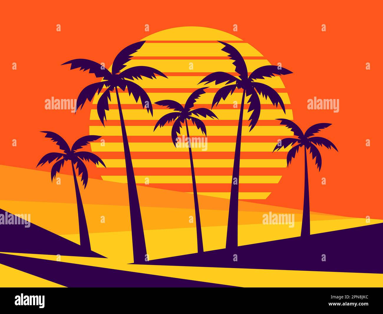 Wallpaper #fmeh-pIBSpphPi3-95Fq491 Palm Trees on a Retro Sunset Background Tropical Palm Trees Against