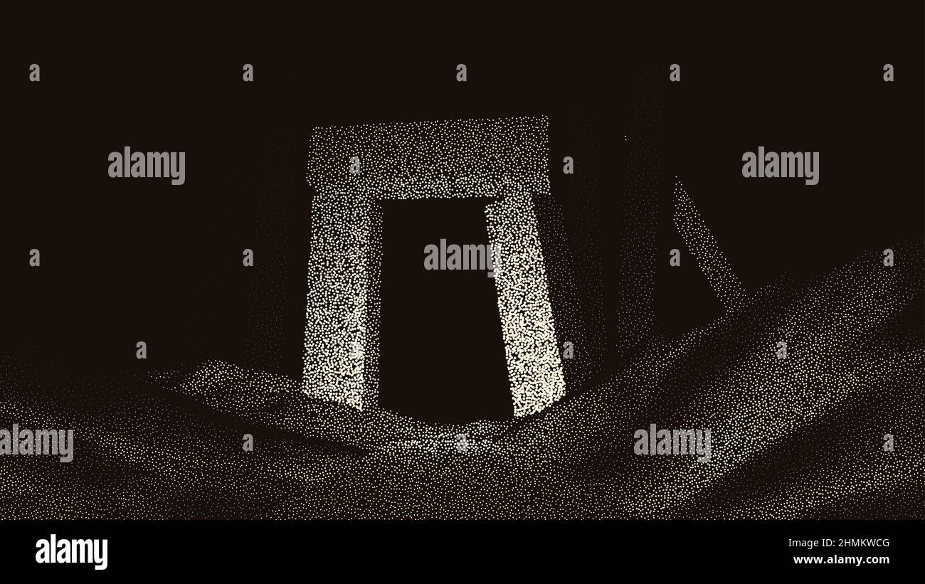 Wallpaper #NWegBpMBSpphPi3-J8JF377 Ancient Ruins in Sci Fi Scene with Dotwork Retro Style Mysterious Gate