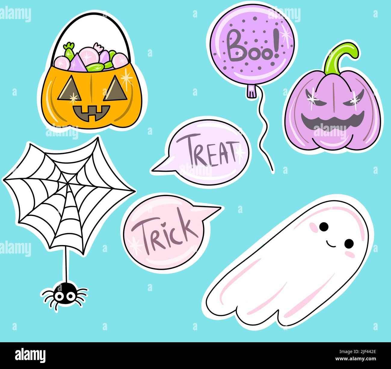 Wallpaper #SfS5OZMBKFX8bn3rL3dx163 Halloween Sticker Set Cute Characters in Cartoon Style Spider Ghost