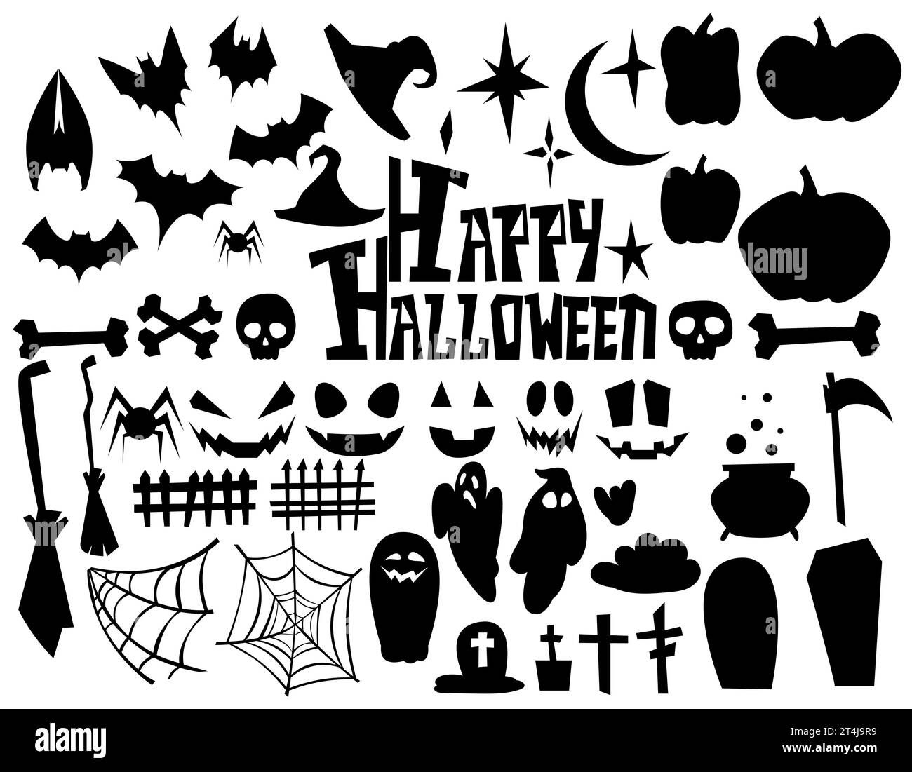 Wallpaper #W-81TJMBMN-XEVvVwD3k365 Big Set of Halloween Silhouettes on a Light Background Vector