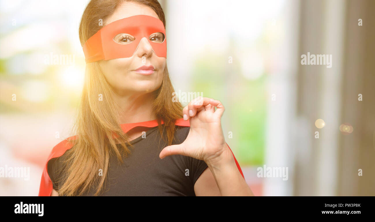 Wallpaper #YWfCDJMBSpphPi3-L-BK237 Middle Age Super Hero Woman Wearing Red Mask and Cape Proud Excited