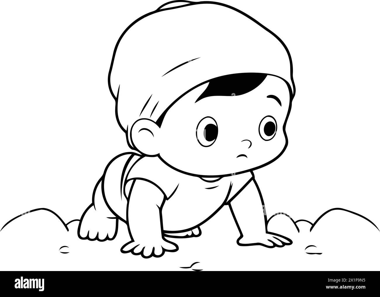 Wallpaper #9mdFCpMBSpphPi3-NNO0471 Cute Baby Boy Crawling on the Sand Vector Cartoon Illustration Stock