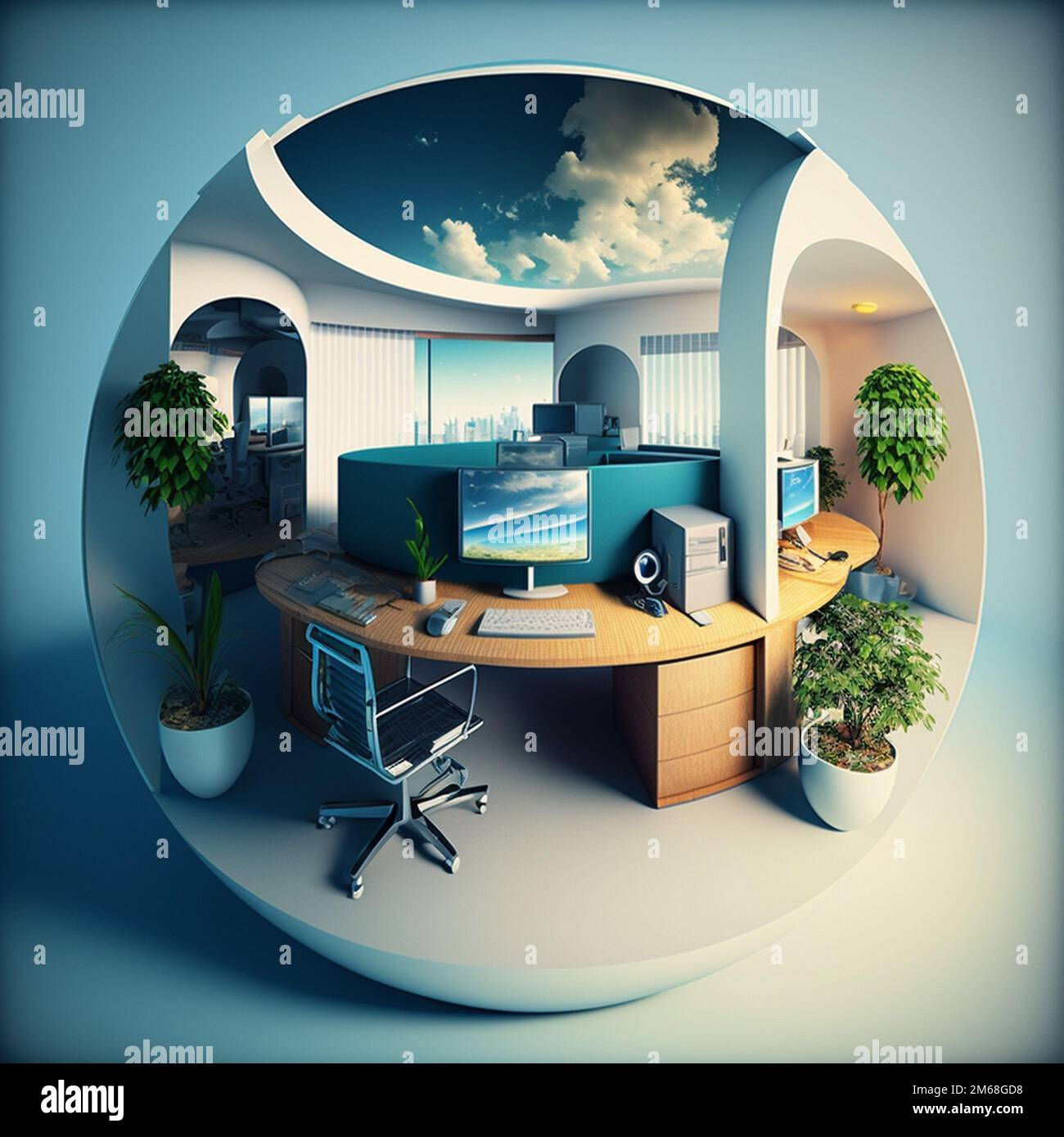 Wallpaper #MWcjC5MBSpphPi3-X9jd44 An AI Generated Illustration of Interior of Working Room with Computers