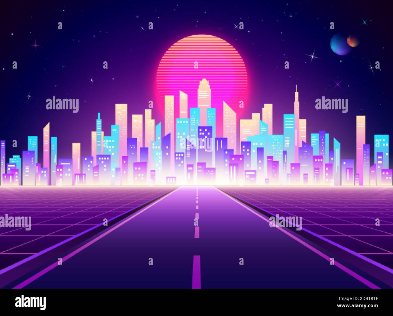 Wallpaper #F2ch7JIBSpphPi3-8lH91 Neon Retro City Landscape Highway to Cyberpunk Futuristic Town Sci Fi