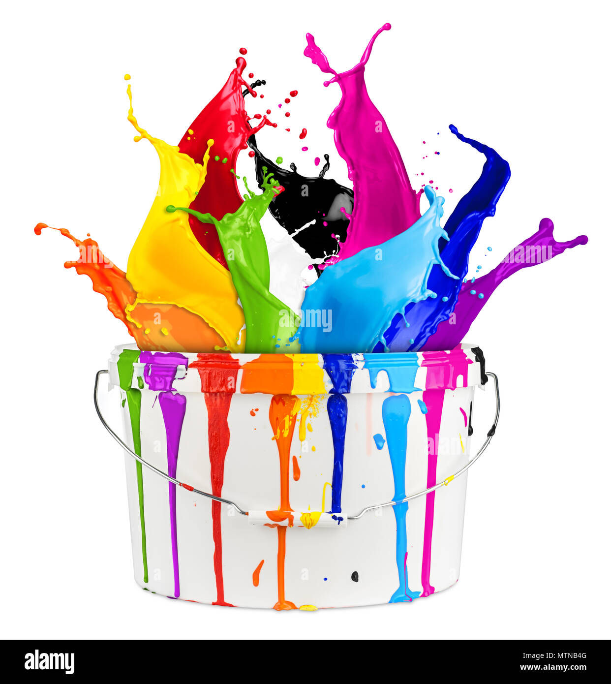Wallpaper #fmcp65IBSpphPi3-I0r2385 White Bucket with Colorful Rainbow Color Paint Splashes Isolated on