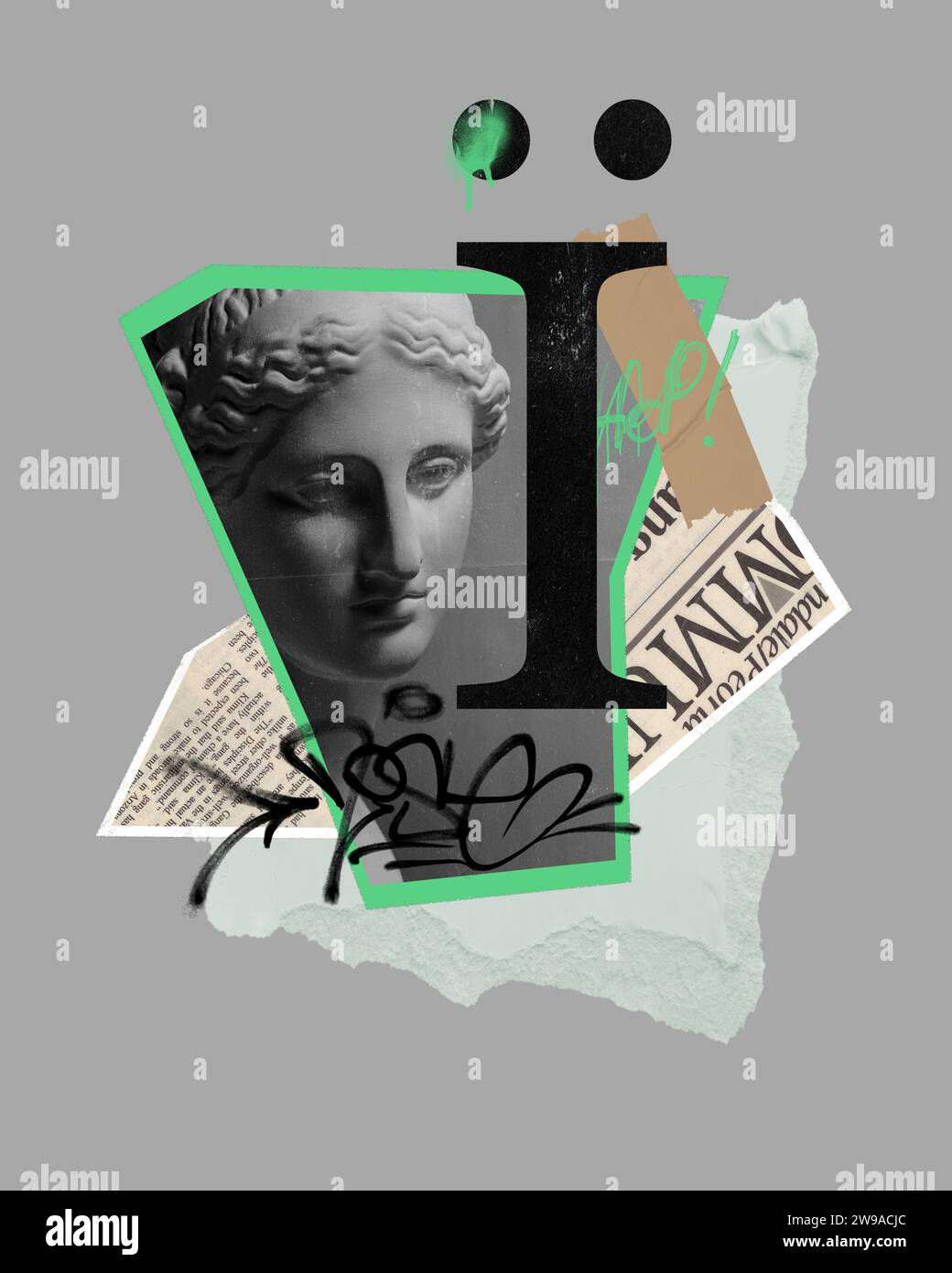 Wallpaper #0Gc9D5MBSpphPi3-me0t243 Black and White Image of Antique Statue Bust with Abstract Design